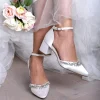 Paradox London Wedding Shoes | Low Heel*Cinta Dyeable Satin Crystal Block Heel Ankle Strap Shoes Ivory