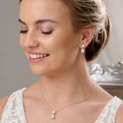 Lace & Favour Gold Prom Jewellery | Prom Jewellery Sets*Cleo Gold Teardrop Cubic Zirconia Wedding Jewellery Set