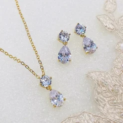 Lace & Favour Gold Prom Jewellery | Prom Jewellery Sets*Cleo Gold Teardrop Cubic Zirconia Wedding Jewellery Set