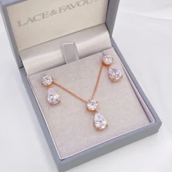 Lace & Favour Bridesmaid Gifts | Bride Gifts*Cleo Rose Gold Teardrop Cubic Zirconia Wedding Jewellery Set