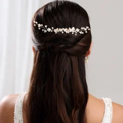 Lace & Favour Pearl Hair Accessories | Gold Hair Accessories*Confetti Flowers and Pearl Hair Vine on Comb (Gold) Ivory/ Gold