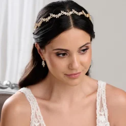 Lace & Favour Prom Headbands & Tiaras | Crystal Hair Accessories*Cortez Dainty Cubic Zirconia Wedding Headband Gold