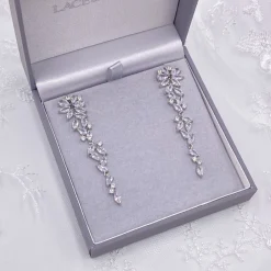 Lace & Favour Silver Prom Jewellery | Prom Earrings*Cuba Long Drop Cubic Zirconia Earrings Silver