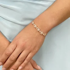 Lace & Favour Bridesmaid Gifts | Crystal Jewellery*Daisy Floral Crystal Adjustable Bracelet Rose Gold