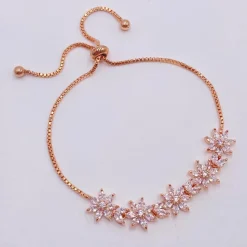 Lace & Favour Bridesmaid Gifts | Crystal Jewellery*Daisy Floral Crystal Adjustable Bracelet Rose Gold