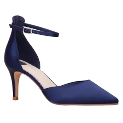 Perfect Bridal Wedding Guest Shoes | Mother Of The Bride Shoes*Daniella Navy Satin Mid Heel Ankle Strap Court Shoes Midnight