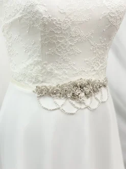 Beads & Beyond Wedding Dress Belts*Darlington Embellished Floral Bridal Belt with Beaded Drapes