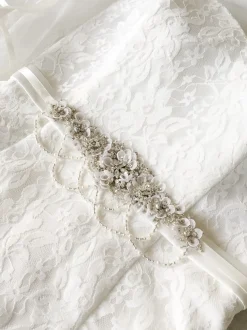 Beads & Beyond Wedding Dress Belts*Darlington Embellished Floral Bridal Belt with Beaded Drapes