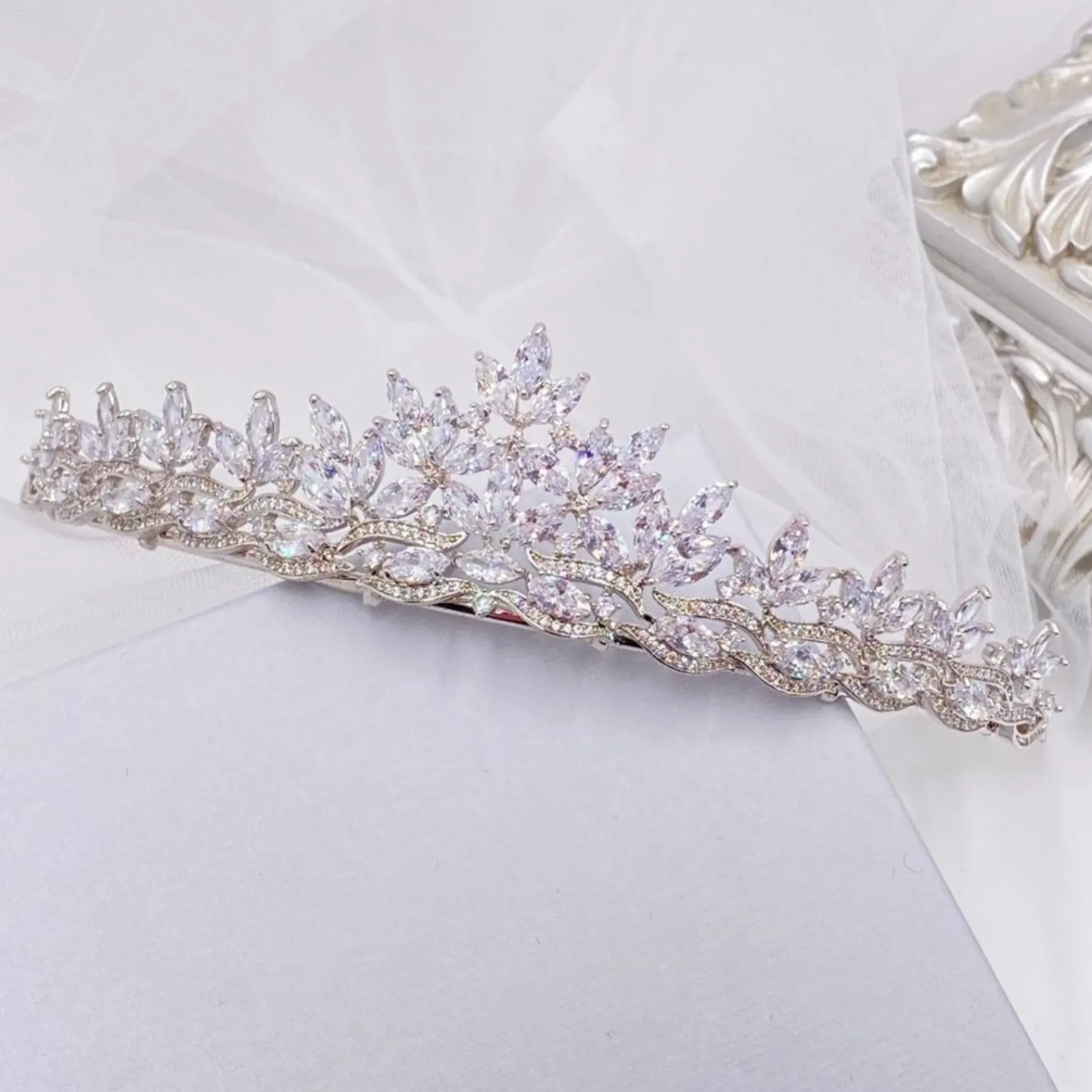 Lace & Favour Prom Headbands & Tiaras | Crystal Hair Accessories*Debutante Classic Cubic Zirconia Crystal Bridal Tiara Silver