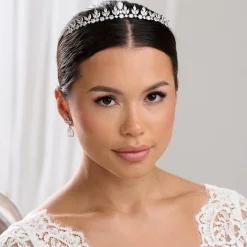 Lace & Favour Prom Headbands & Tiaras | Crystal Hair Accessories*Decadence Low Cubic Zirconia Leaves Wedding Tiara Silver