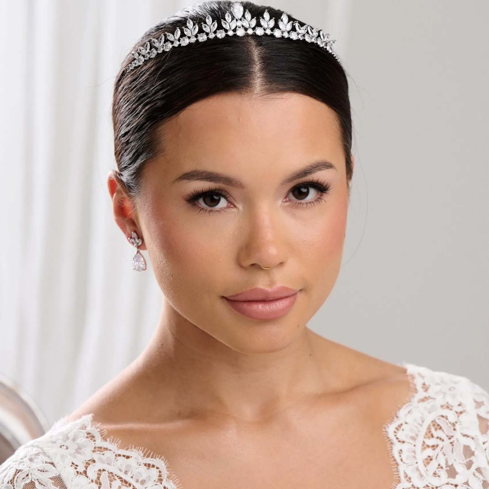 Lace & Favour Prom Headbands & Tiaras | Crystal Hair Accessories*Decadence Low Cubic Zirconia Leaves Wedding Tiara Silver