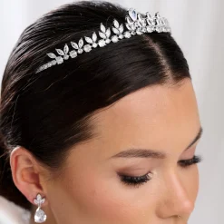Lace & Favour Prom Headbands & Tiaras | Crystal Hair Accessories*Decadence Low Cubic Zirconia Leaves Wedding Tiara Silver