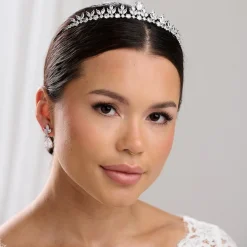 Lace & Favour Prom Headbands & Tiaras | Crystal Hair Accessories*Decadence Low Cubic Zirconia Leaves Wedding Tiara Silver