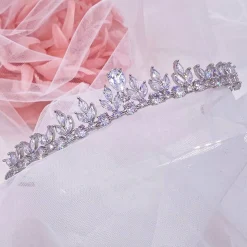 Lace & Favour Prom Headbands & Tiaras | Crystal Hair Accessories*Decadence Low Cubic Zirconia Leaves Wedding Tiara Silver