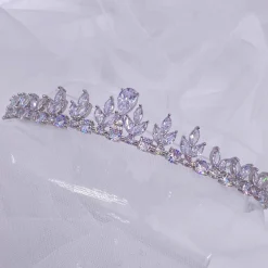 Lace & Favour Prom Headbands & Tiaras | Crystal Hair Accessories*Decadence Low Cubic Zirconia Leaves Wedding Tiara Silver