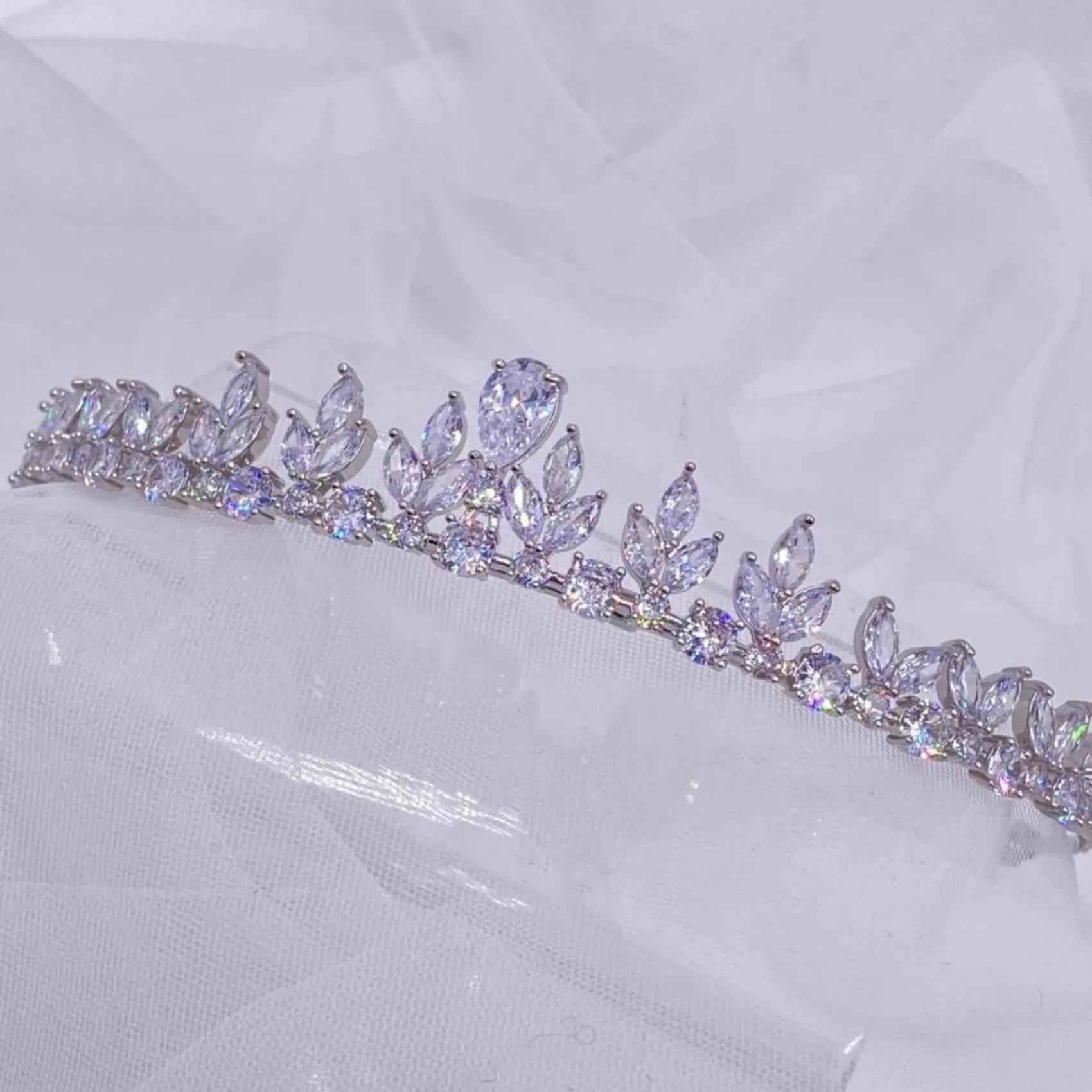 Lace & Favour Prom Headbands & Tiaras | Crystal Hair Accessories*Decadence Low Cubic Zirconia Leaves Wedding Tiara Silver