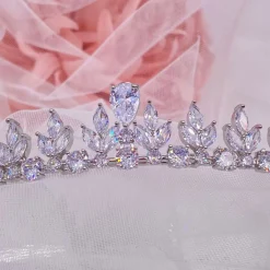 Lace & Favour Prom Headbands & Tiaras | Crystal Hair Accessories*Decadence Low Cubic Zirconia Leaves Wedding Tiara Silver