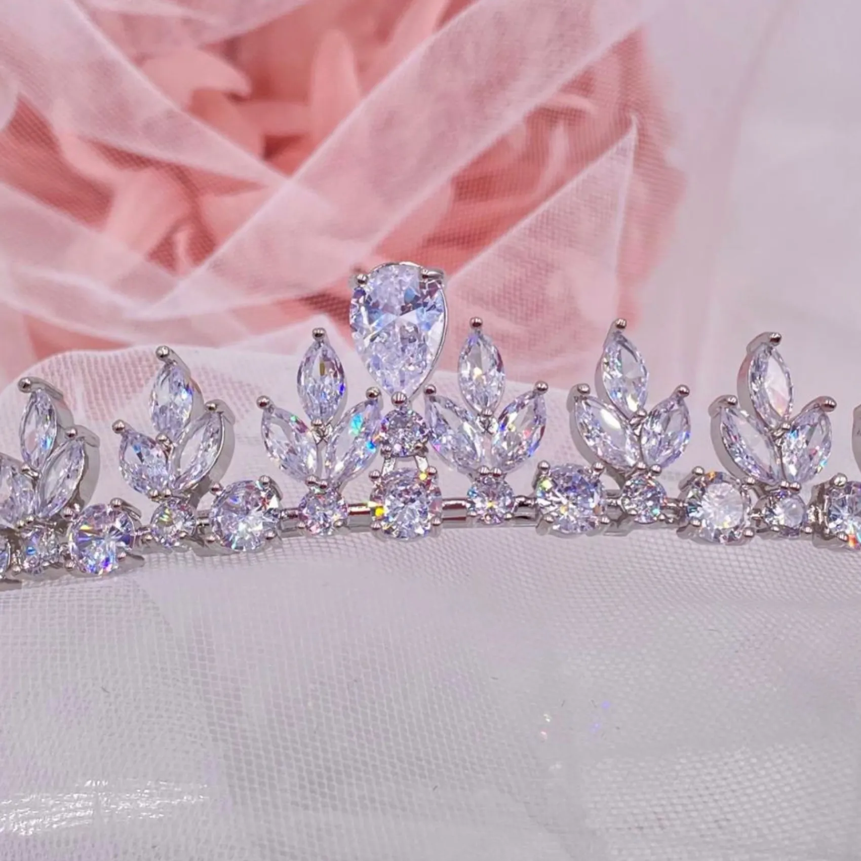 Lace & Favour Prom Headbands & Tiaras | Crystal Hair Accessories*Decadence Low Cubic Zirconia Leaves Wedding Tiara Silver