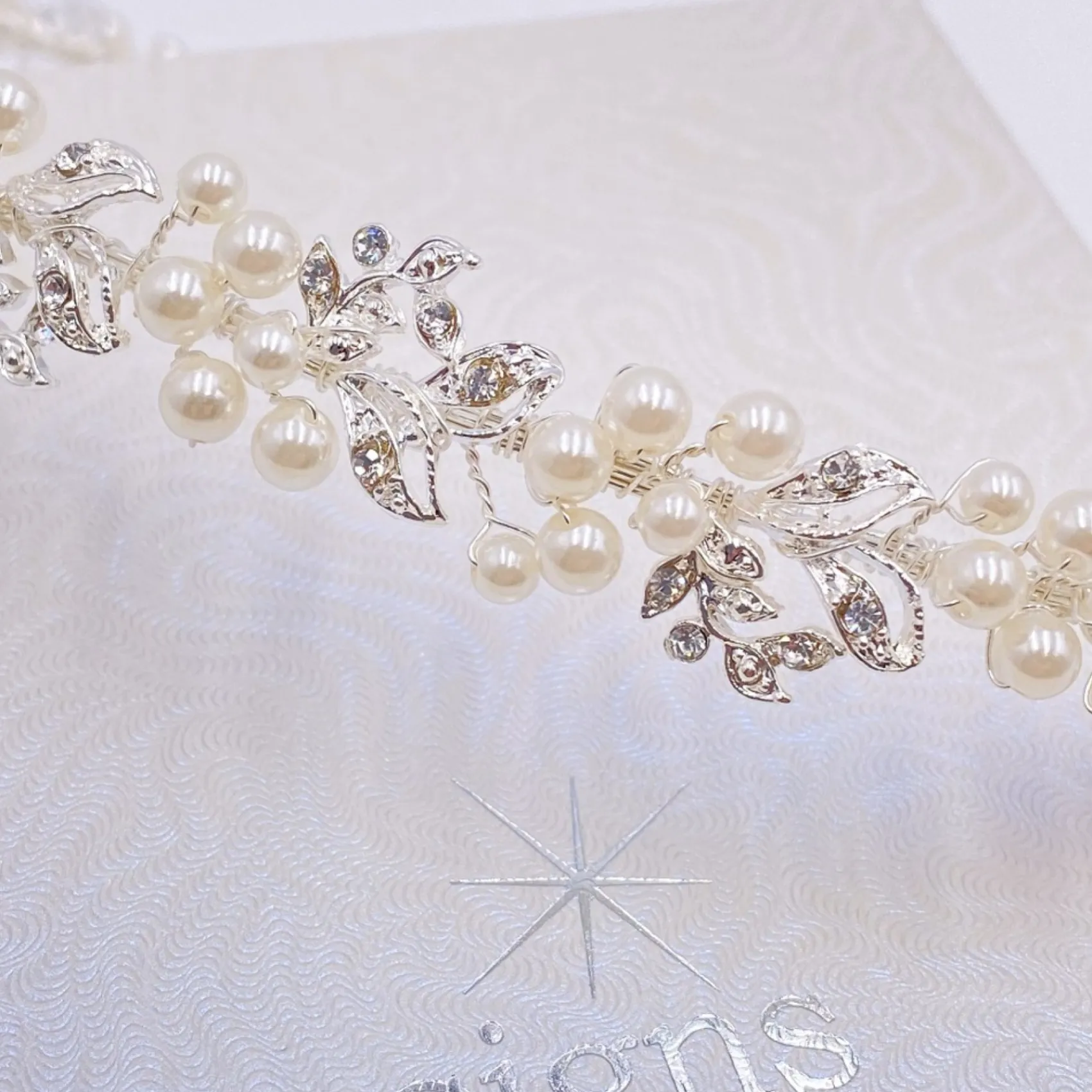 Twilight Designs Silver Hair Accessories | Pearl Hair Accessories*Delilah Crystal Leaves and Pearl Wedding Hair Vine Ivory/ Silver