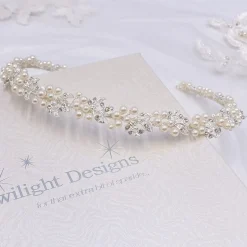Twilight Designs Silver Hair Accessories | Pearl Hair Accessories*Delilah Crystal Leaves and Pearl Wedding Hair Vine Ivory/ Silver