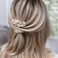Poirier Pearl Hair Accessories | Gold Hair Accessories*Deloras Gold Freshwater Pearl and Flowers Mini Hair Comb Ivory/ Champagne/ Pale Gold