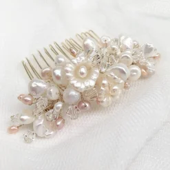 Poirier Pearl Hair Accessories | Gold Hair Accessories*Deloras Gold Freshwater Pearl and Flowers Mini Hair Comb Ivory/ Champagne/ Pale Gold