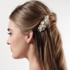 Poirier Pearl Hair Accessories | Gold Hair Accessories*Deloras Gold Freshwater Pearl and Flowers Mini Hair Comb Ivory/ Champagne/ Pale Gold