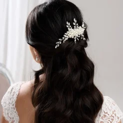 Lace & Favour Pearl Hair Accessories | Silver Hair Accessories*Devotion Pearl and Crystal Spray Bridal Hair Comb Ivory/ Silver