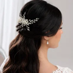 Lace & Favour Pearl Hair Accessories | Silver Hair Accessories*Devotion Pearl and Crystal Spray Bridal Hair Comb Ivory/ Silver
