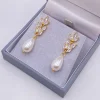 Lace & Favour Bride Gifts | Pearl Jewellery*Divine Gold Cubic Zirconia and Teardrop Pearl Earrings Ivory/ Gold