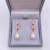 Lace & Favour Bride Gifts | Pearl Jewellery*Divine Rose Gold Cubic Zirconia and Teardrop Pearl Earrings Ivory/ Rose Gold
