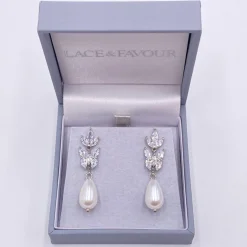 Lace & Favour Bride Gifts | Pearl Jewellery*Divine Silver Cubic Zirconia and Teardrop Pearl Earrings Ivory/ Silver
