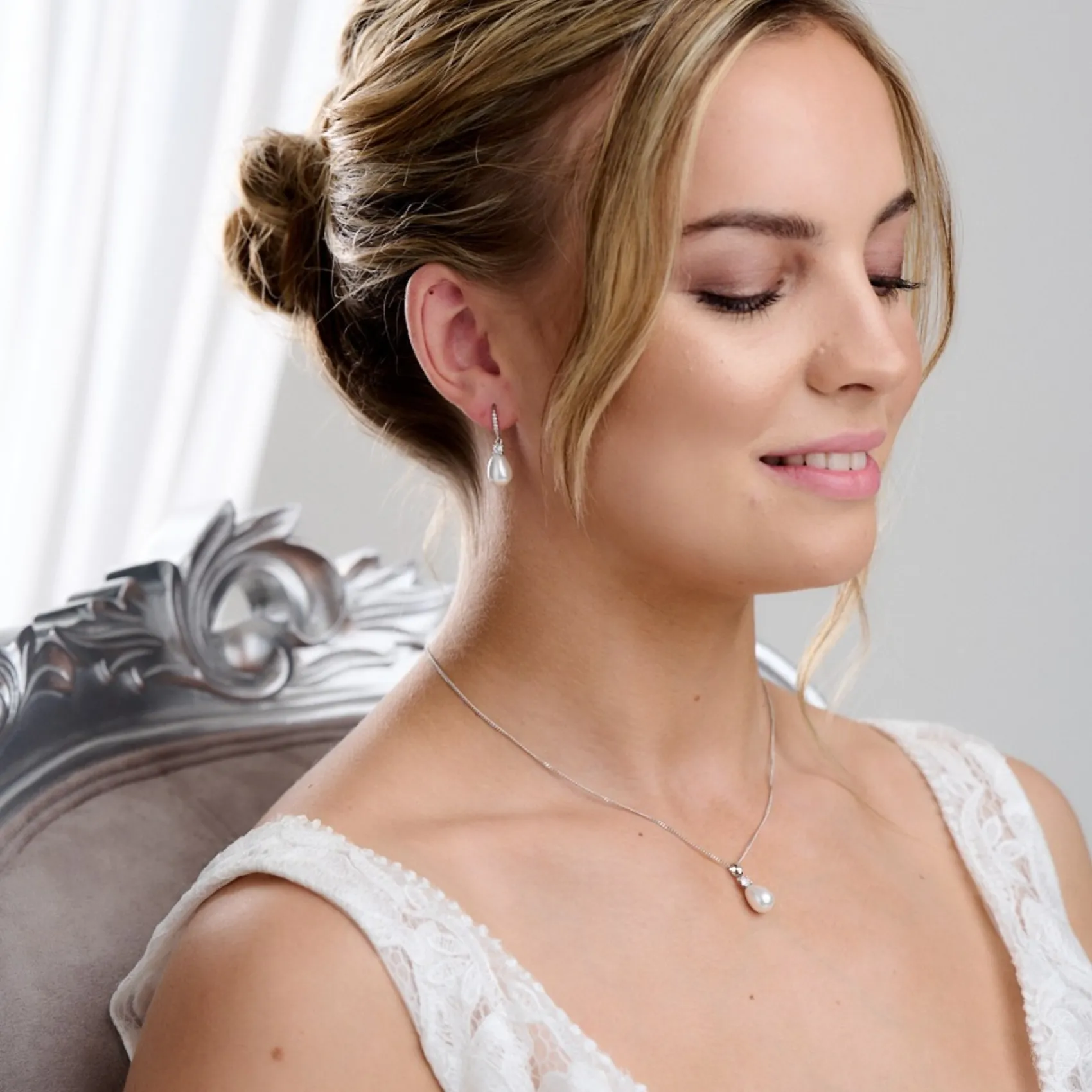 Lace & Favour Bridesmaid Gifts | Bride Gifts*Dolci Crystal and Teardrop Pearl Bridal Jewellery Set Ivory/ Silver