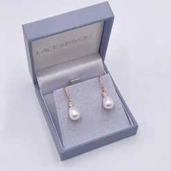 Lace & Favour Bridesmaid Gifts | Bride Gifts*Dolci Rose Gold Crystal Embellished Teardrop Pearl Earrings Ivory/ Rose Gold