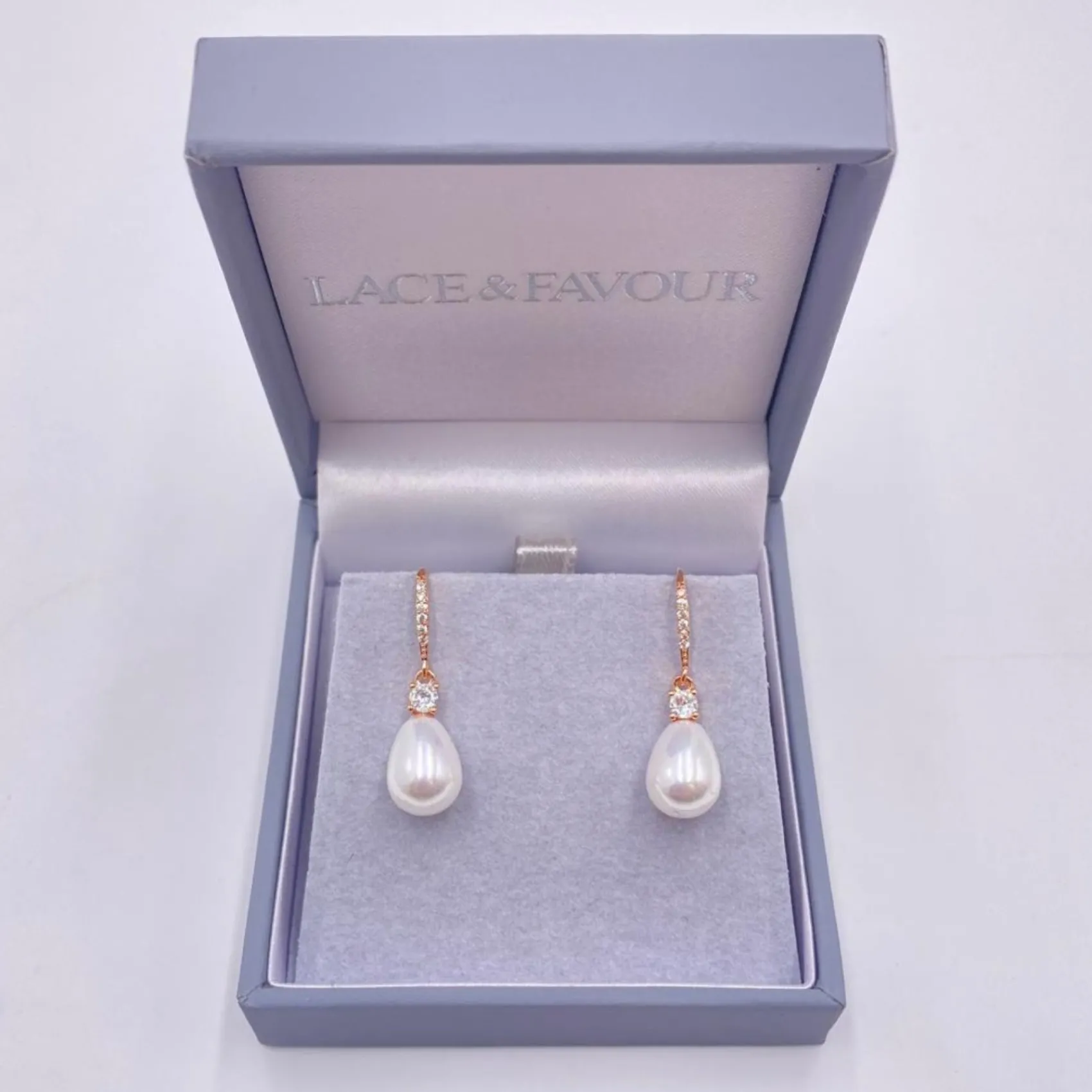 Lace & Favour Bridesmaid Gifts | Bride Gifts*Dolci Rose Gold Crystal Embellished Teardrop Pearl Earrings Ivory/ Rose Gold