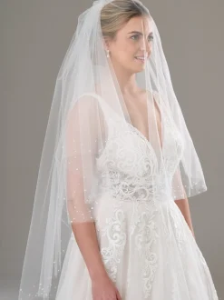 Twilight Designs Two Tier Veils | Fingertip Veils*Dorado Two Tier Cut Edge Pearl Bridal Veil Ivory