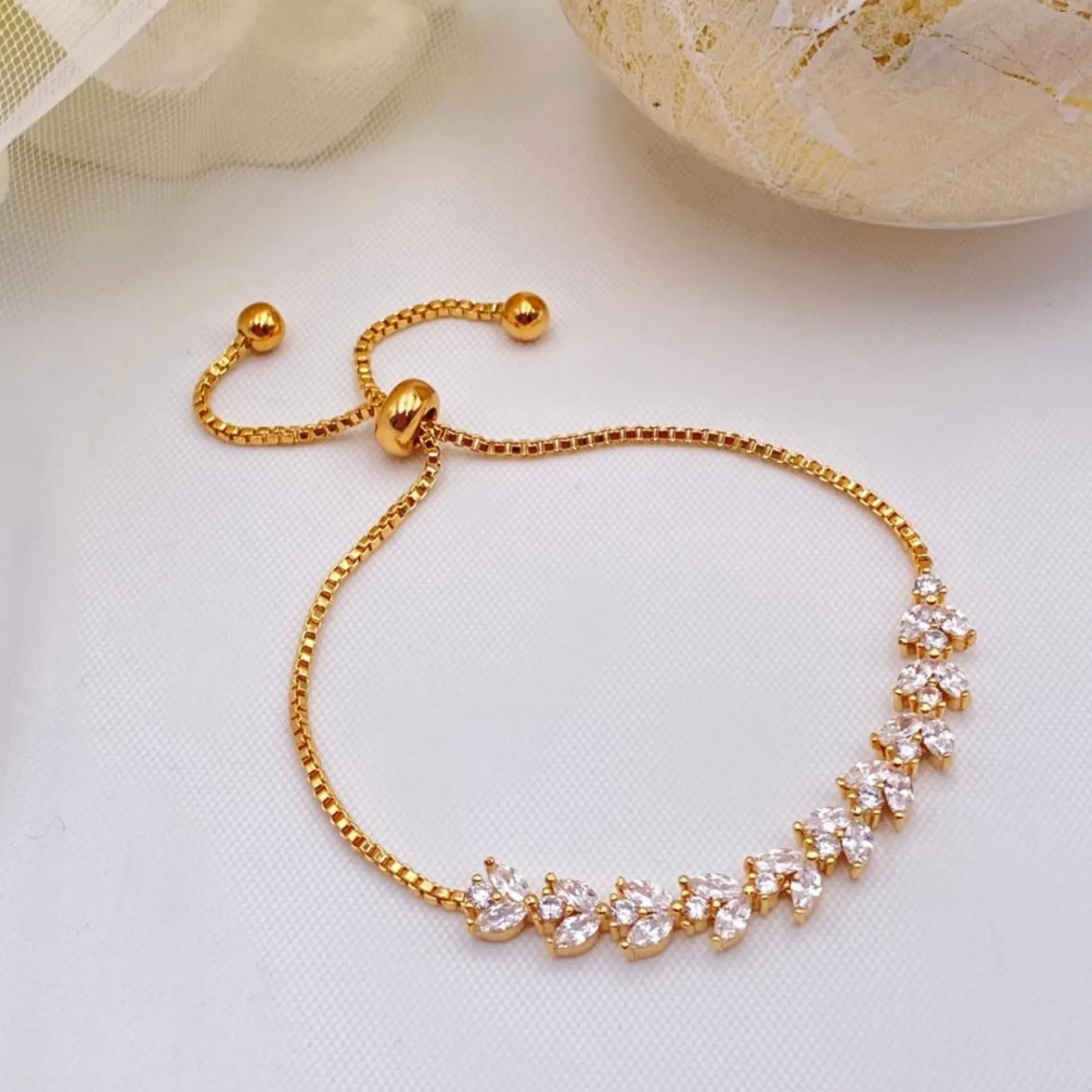 Lace & Favour Gold Prom Jewellery | Prom Bracelets*Dotty Gold Crystal Leaves Adjustable Bracelet