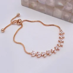 Lace & Favour Bridesmaid Gifts | Crystal Jewellery*Dotty Rose Gold Crystal Leaves Adjustable Bracelet