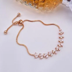 Lace & Favour Bridesmaid Gifts | Crystal Jewellery*Dotty Rose Gold Crystal Leaves Adjustable Bracelet