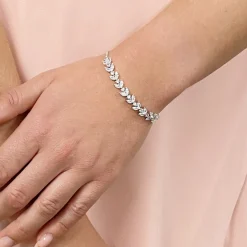 Lace & Favour Silver Prom Jewellery | Prom Bracelets*Dotty Silver Crystal Leaves Adjustable Bracelet