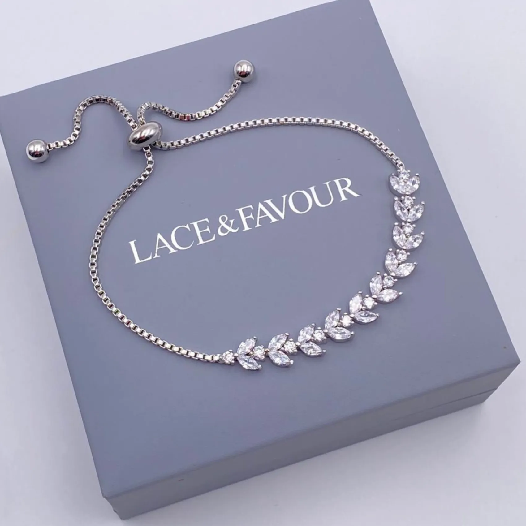 Lace & Favour Silver Prom Jewellery | Prom Bracelets*Dotty Silver Crystal Leaves Adjustable Bracelet