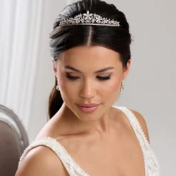 Lace & Favour Prom Headbands & Tiaras | Crystal Hair Accessories*Downton Floral Cubic Zirconia Crystal Wedding Tiara Gold
