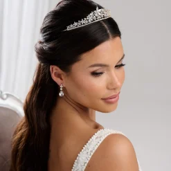 Lace & Favour Prom Headbands & Tiaras | Crystal Hair Accessories*Downton Floral Cubic Zirconia Crystal Wedding Tiara Gold