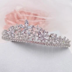 Lace & Favour Prom Headbands & Tiaras | Crystal Hair Accessories*Downton Floral Cubic Zirconia Crystal Wedding Tiara Silver