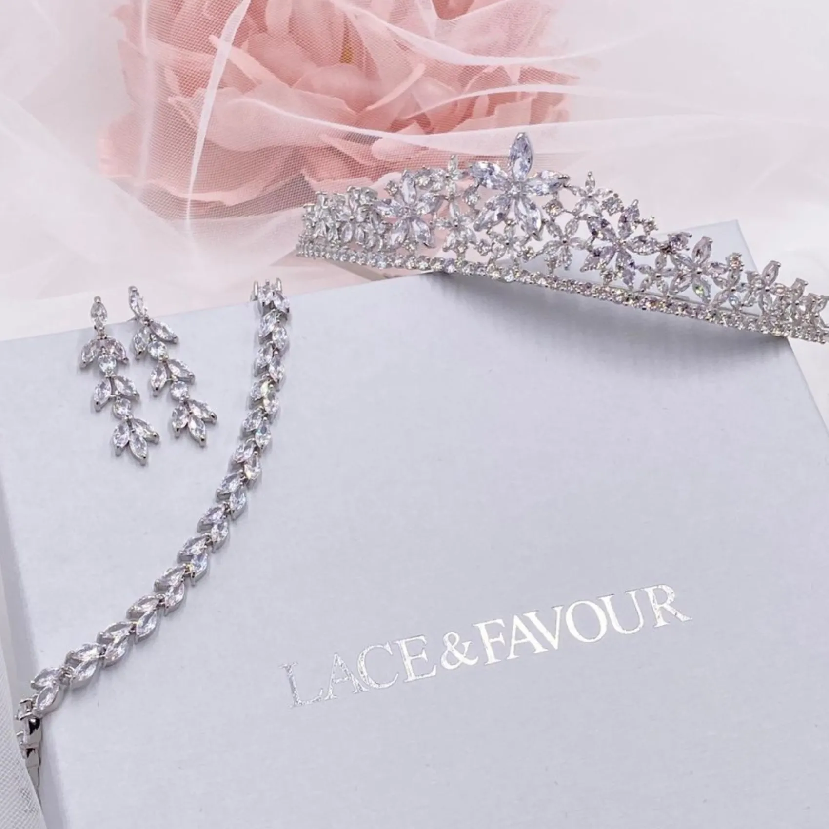 Lace & Favour Prom Headbands & Tiaras | Crystal Hair Accessories*Downton Floral Cubic Zirconia Crystal Wedding Tiara Silver
