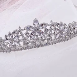 Lace & Favour Prom Headbands & Tiaras | Crystal Hair Accessories*Downton Floral Cubic Zirconia Crystal Wedding Tiara Silver