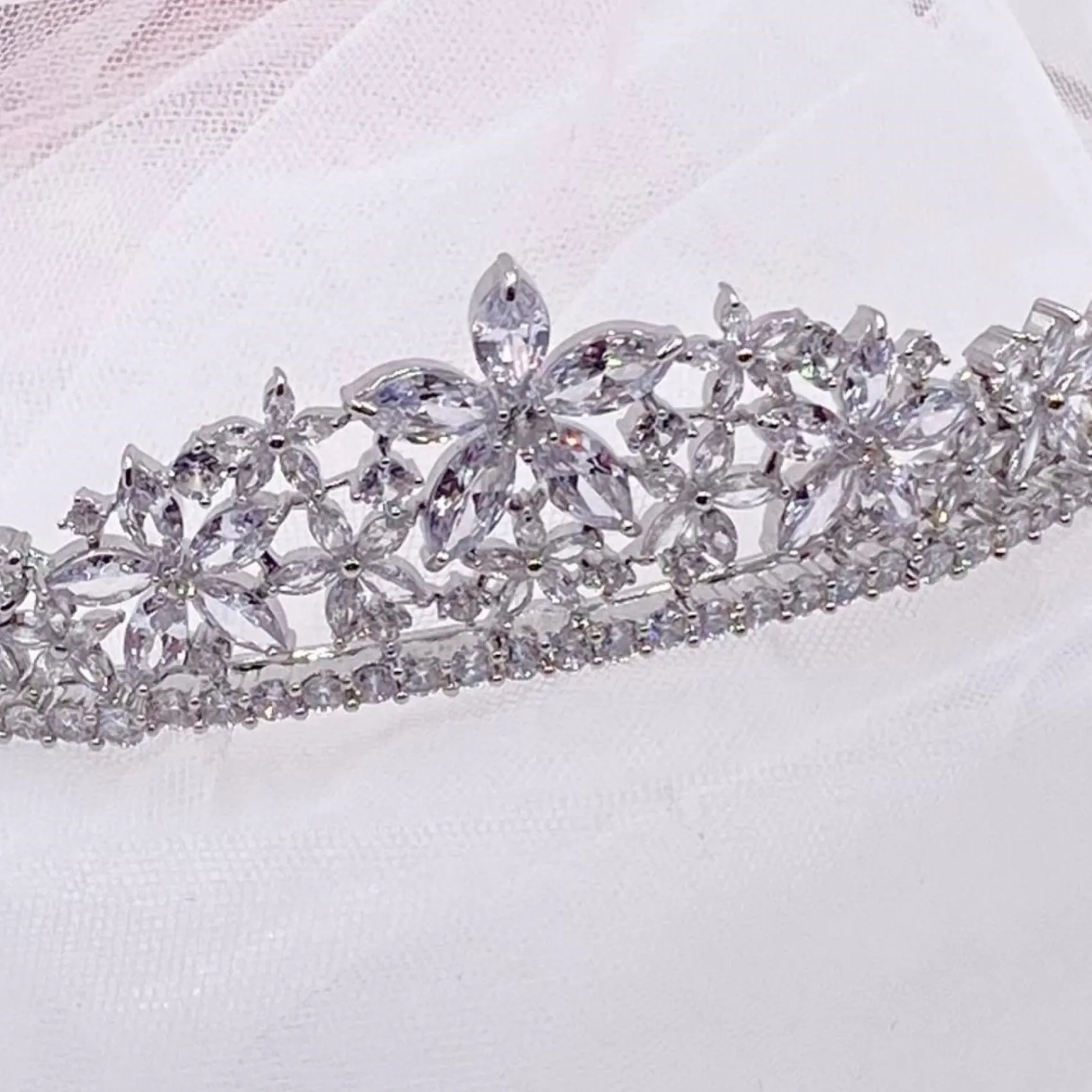 Lace & Favour Prom Headbands & Tiaras | Crystal Hair Accessories*Downton Floral Cubic Zirconia Crystal Wedding Tiara Silver