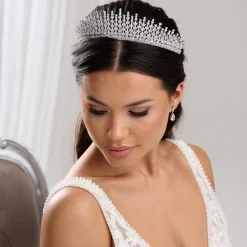 Lace & Favour Crystal Hair Accessories | Silver Hair Accessories*Dubai Statement Cubic Zirconia Bridal Crown Silver