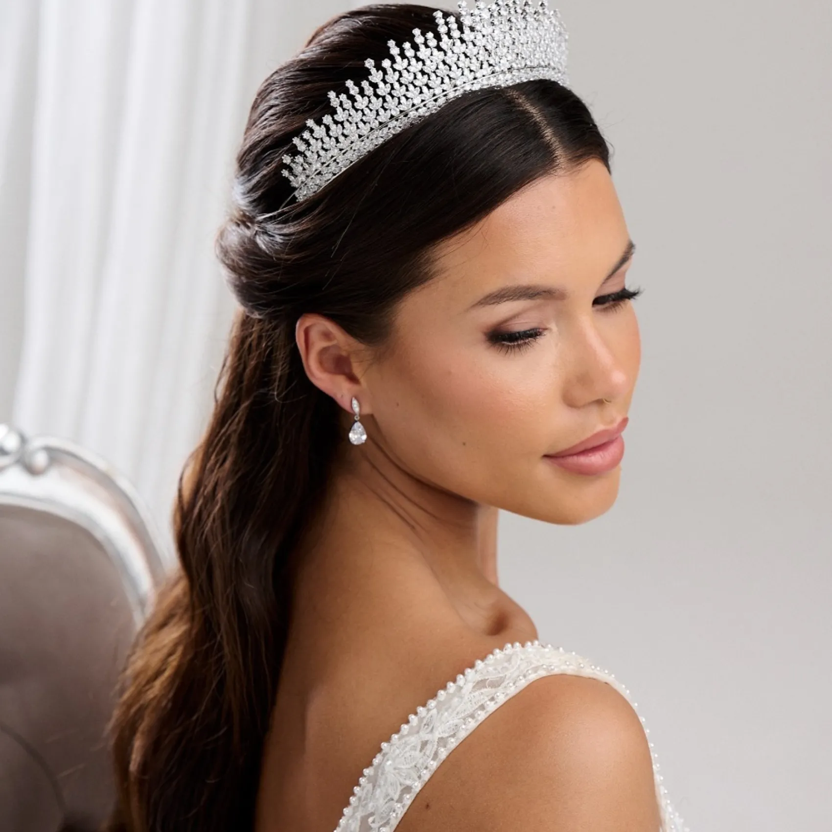 Lace & Favour Crystal Hair Accessories | Silver Hair Accessories*Dubai Statement Cubic Zirconia Bridal Crown Silver