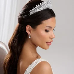 Lace & Favour Crystal Hair Accessories | Silver Hair Accessories*Dubai Statement Cubic Zirconia Bridal Crown Silver